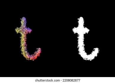 Small Letter T Made Of Smoke Illuminated By Colored Lamps, Isolated On Black With Clipping Mask, 3d Rendering