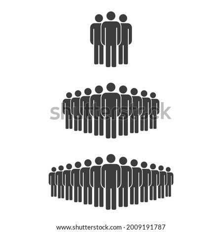 Small, medium and large group of people. Male people crowd silhouette icon. Persons symbol isolated. illustration.