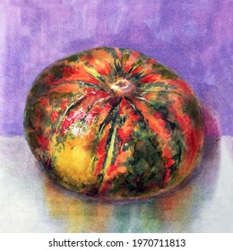 Small multi  colored pumpkin  Still life and markers  Handmade 