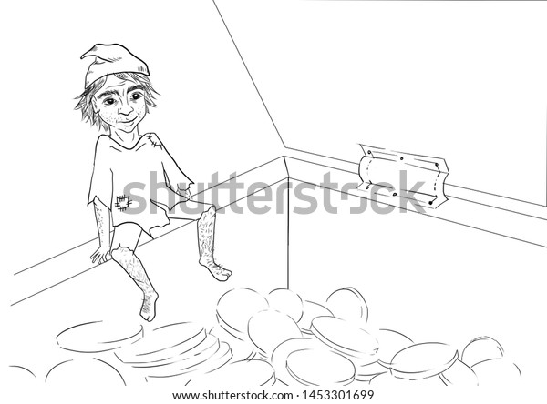 Small Mythical Creature Sitting On Treasure Stock Illustration 1453301699