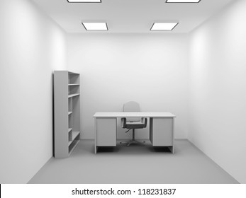 A Small Office With A Chair And Table