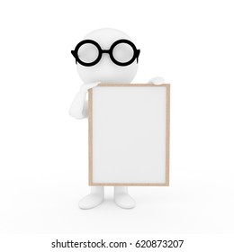 small people with photo frame on isolated white background in 3D rendering