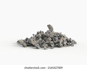 Small Pile Of Concrete Rubble Isolated On White Background - 3D Illustration