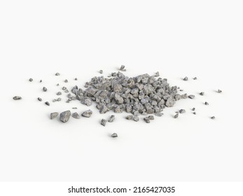 Small Pile Of Rocks Rubble Scattered On The Ground - Isolated On White Background - 3D Illustration