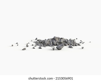 Small Pile Of Rubble And Rocks - Side View - Isolated On White Background - 3D Illustration