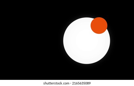 Small Red Orange Circle On The Edge Of Big White Circle On Black Background. Minimal Simple Stylish Graphic Abstraction In Asian Style. Red Spot Color Accent. Conceptual Idea Of Food, Space, Science.