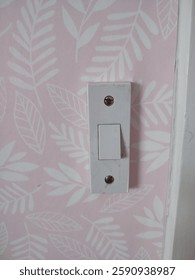 Small retro light switch with flowery wallpaper as background