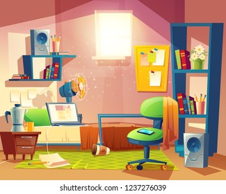  Small Room, Cartoon Bedroom With Furniture