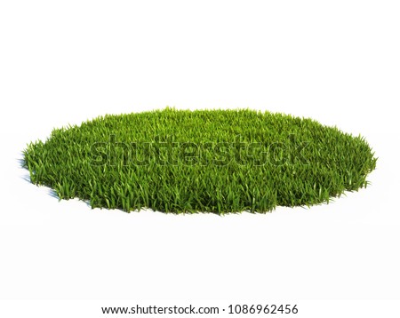 Small round surface covered with grass, grass podium, lawn background 3d rendering