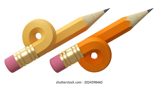 Small Sharp Pencil. 3D Surrealism. Template For Text. 3D Render. Background For Design. School Supplies. Office Tools. Art. Stationery. 3D Illustration For Design. The Loop. Yellow Pencil With Eraser.