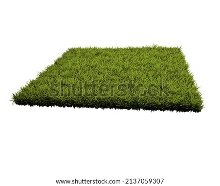 Small square surface covered with green grass, grass podium, lawn background 3d rendering
