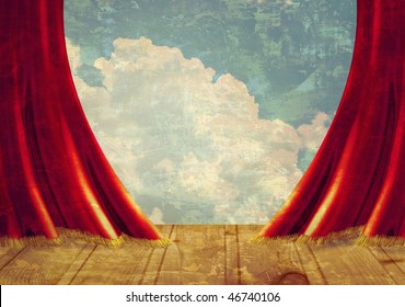 Small Stage With Red Velvet Theater Curtains