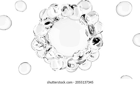 Small Transparent Spheres Liquid Bubble Cluster Macro Shot Skincare Concept 3d Render