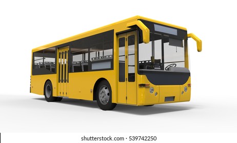 Small Urban Yellow Bus On A White Background. 3d Rendering.