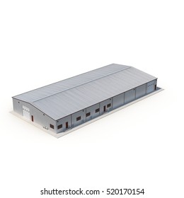 Small Warehouse Building On White. 3D Illustration