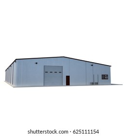 Small Warehouse Building On White. 3D Illustration