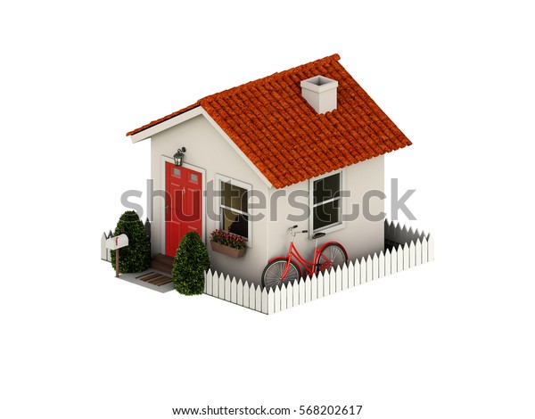 Small White House Red Roof Door Stock Illustration 568202617