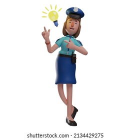 Smart 3D Police Woman Cartoon Character Having A New Idea
