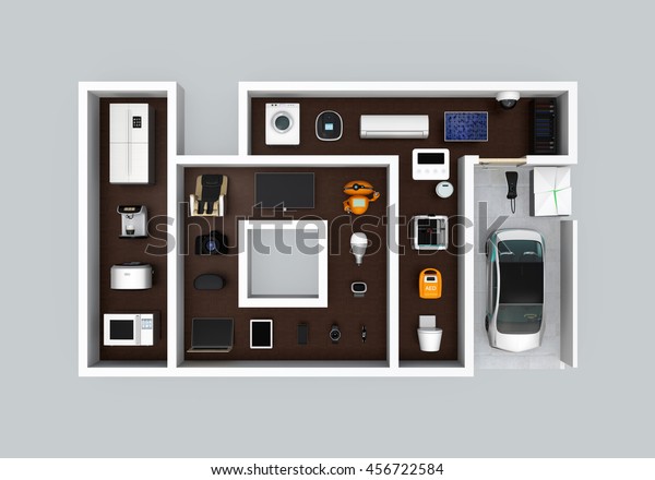 Smart appliances
in layout as 'IoT'. Internet of Things concept for consumer
products. 3D rendering
image.