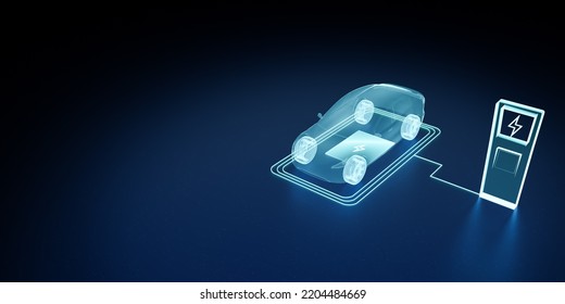 Smart Autonomous Electric Vehicle Recharging At Wireless Charger Station Pad, Full Self-driving City Car Charging Battery On Inductive Charging Pad Parking, Futuristic EV Technology 3d Rendering