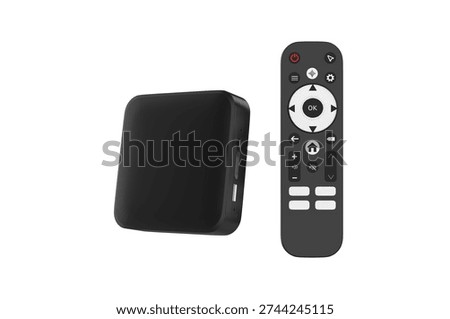 Smart box with remote control on white background. 3d illustration