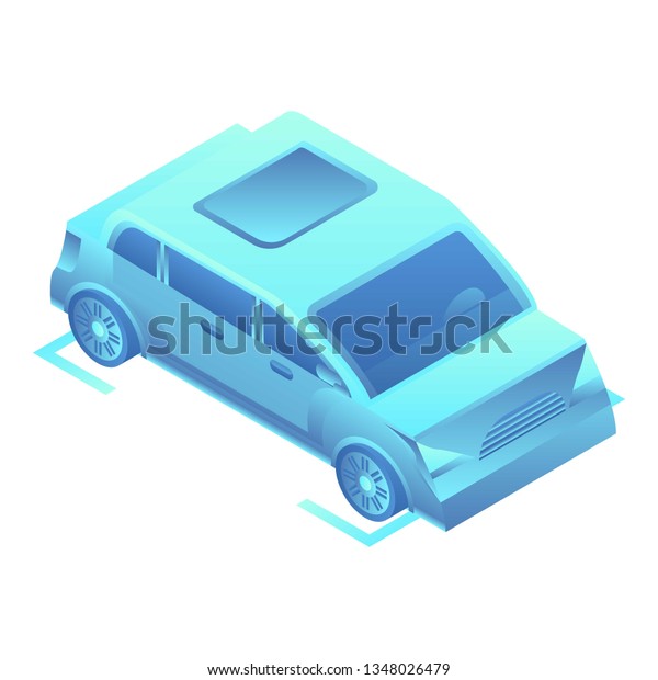 Smart car on parking\
icon. Isometric of smart car on parking icon for web design\
isolated on white\
background