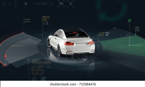 Smart Car Sensors - Futuristic Concept (with Grunge Overlay) - 3D Illustration