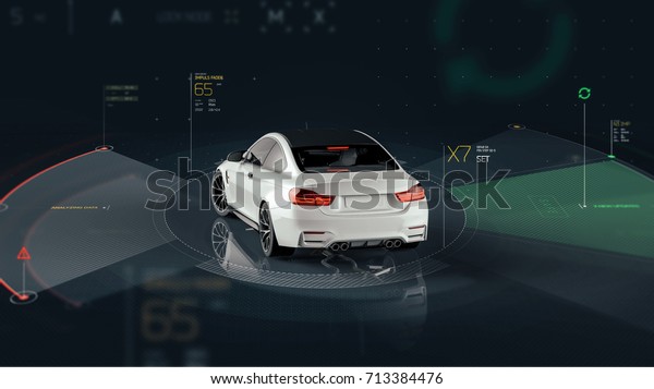 Smart car sensors - futuristic concept (with\
grunge overlay) - 3D\
illustration