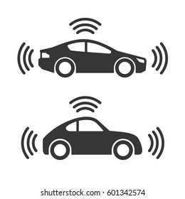 Smart Car With Wireless Sensor Icon Set. 