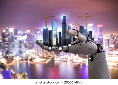 Smart city with 3d rendering robot with development city 