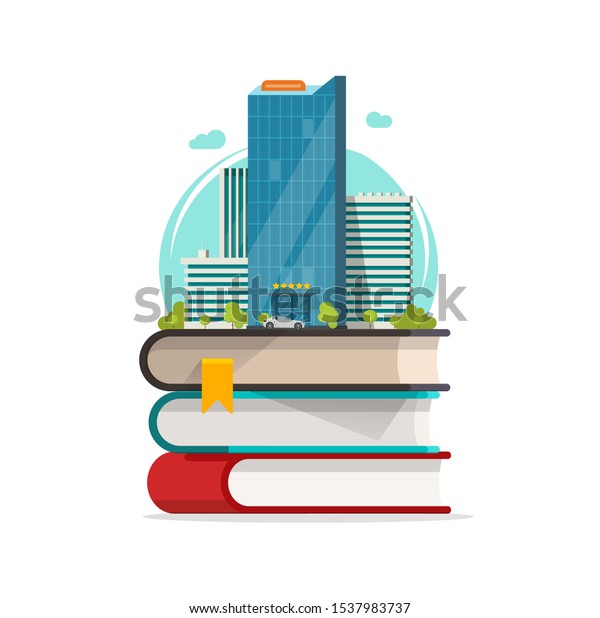 Smart\
city concept icon, flat cartoon university or school buildings on\
stack of books, idea of technology urban scene sign, knowledge\
tower or futuristic building modern graphic\
image