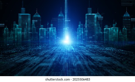 The Smart City Of Futuristic Technology Internet And Big Data 5g Connection. Technology Digital Data Network Connection Abstract Background