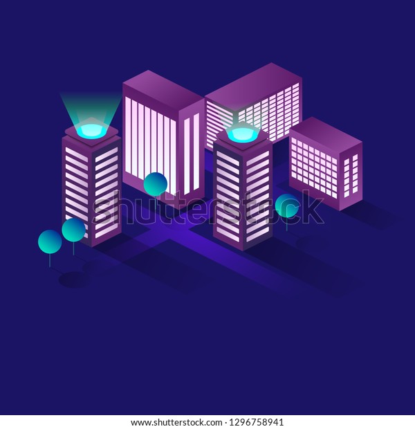 Smart city or\
intelligent building isometric  concept. Building automation with\
computer networking illustration. Management system or BAS\
thematical background. IoT\
platform