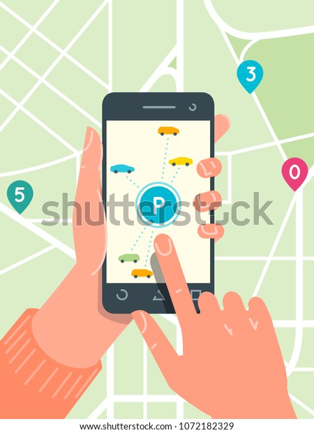 Smart city\
parking mobile app concept. Urban traffic technology illustration.\
Flat open line design\
layout