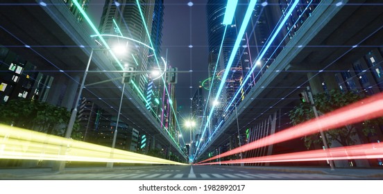 Smart City With Speed Light Data Connection. Technology Concept . 3d Rendering