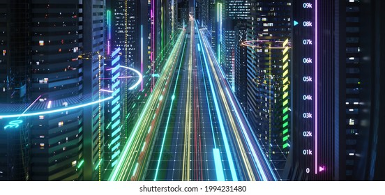 Smart City With Speed Light Data Connection. Technology Concept . 3d Rendering