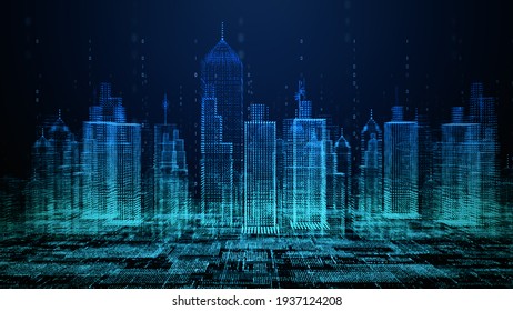 Smart City With Technology Network Connecting. Internet Of Things And Social Media Connection. Technology 5G And Digital Data Connection. Future Background Concept. 3d Rendering