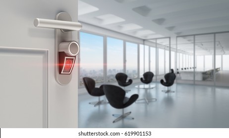 Smart Door Lock At Business Conference Room As Security And Safety Concept (3D Rendering)