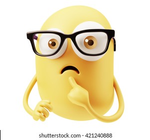 Smart Emoticon With Glasses. 3d Rendering.
