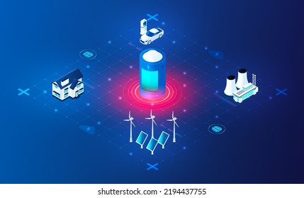 Smart Energy Grid And Virtual Power Plant Concept - Innovative Decentralized Energy Management Systems - 3D Illustration