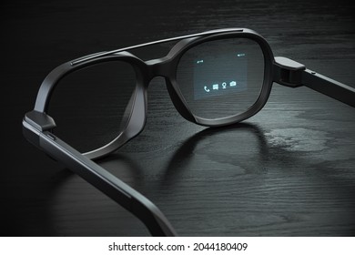 Smart glasses with proection on the screen. VR virtual reality and AR augmented reality technology concept. 3d illustration
