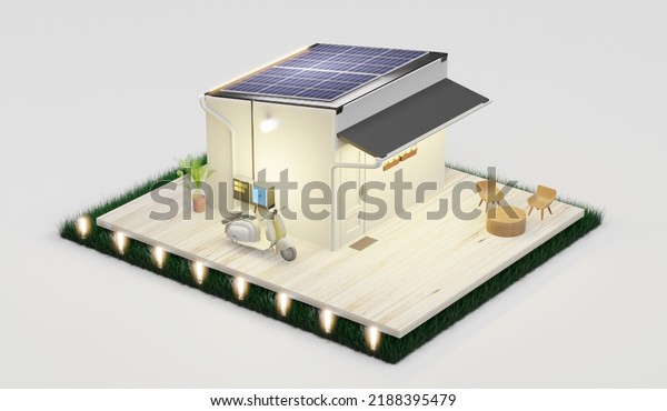 smart home solar photovoltaic home Energy\
Saving Ecosystem Isometric Solar Home System Diagram solar energy\
3d illustration