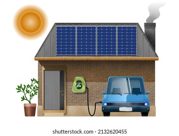 A Smart House Renewable Energy Storage With Solar Rooftop For Charging Electric Car By Wall Box AC Charger