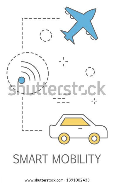 Smart mobility as a\
part of city of future concept. Idea of making comfortable\
transportation and road communication using internet of things.\
Isolated flat \
illustration