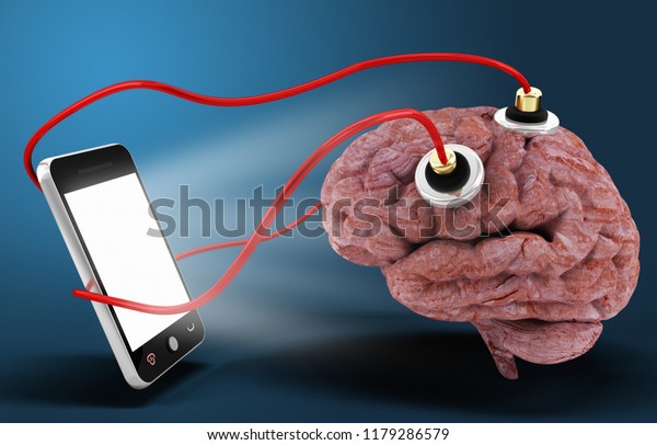 Smart Phone Connected Brain Dependent Concept Stock Illustration 1179286579