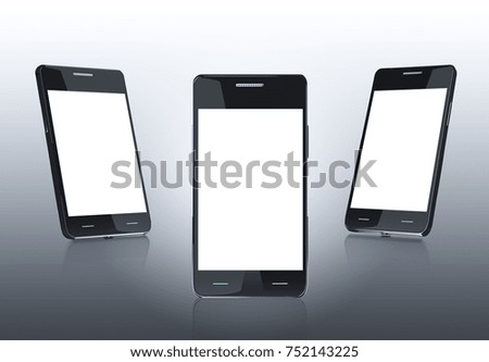 Smart phone (mobile phone) with empty screen on gray gradient background. Mock up template