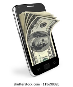 Smart Phone With Money Concept. Dollars.