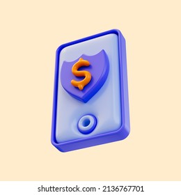 Smart Phone Security Shield Dollar Sign Icon 3d Render Concept For Payment Protection System