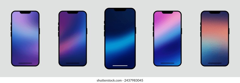Smart phone technology wallpaper interface backdrops design mockup collection. Different types wallpaper background for smart screen mobile phone. Gradient wallpaper set.	