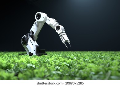 Smart robotic farmers concept, robot farmers, Agriculture technology, Farm automation. 3D illustration